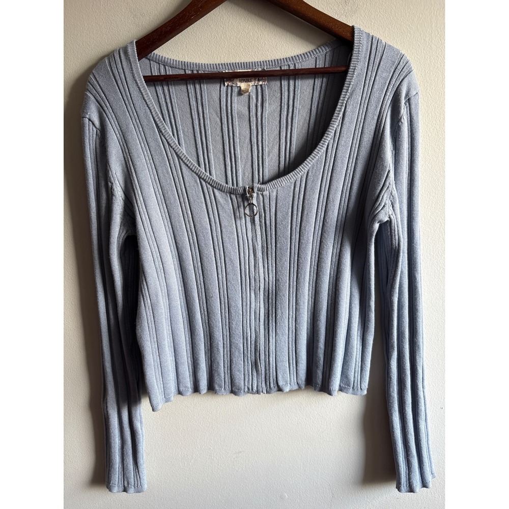 Pink Republic XL Gray Ribbed Cropped Cardigan Y2K Inspired